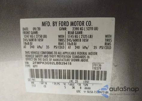 2020 Ford Edge Se from USA, damaged, VIN 2FMPK3G92LBB29418